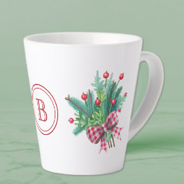 Caneca De Café Latte Initial, Watercolor Berries & Greenery 12oz