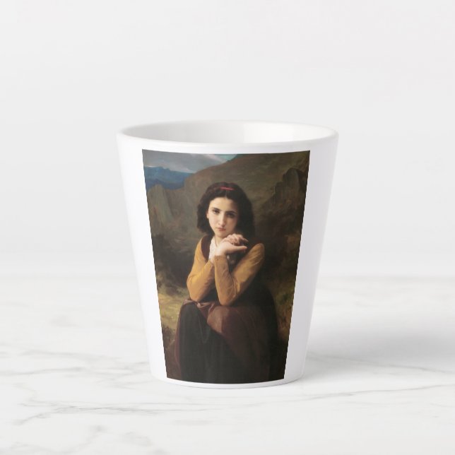 Caneca De Café Latte Inocência Mignon de Menina Adolescente, Bouguereau (Frente)