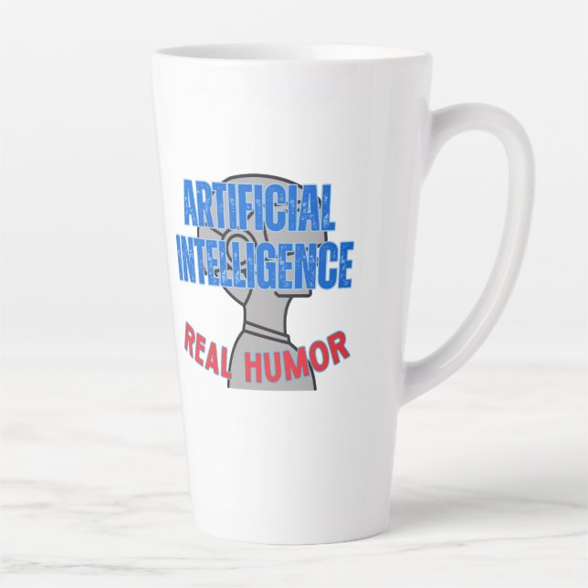 Caneca De Café Latte Inteligência artificial, humor real.w Branco BG (Direita)