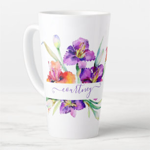 Caneca De Café Latte Íris personalizada em aquarela roxa
