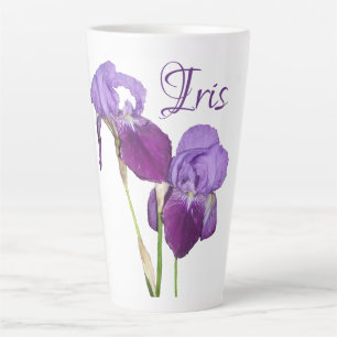 Caneca De Café Latte Iris personalizável, nome de garota, flores roxas