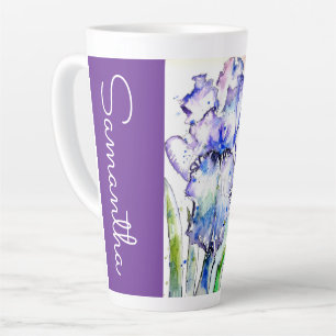Caneca De Café Latte Íris Pintada à Mão Flor Floral Aquarela