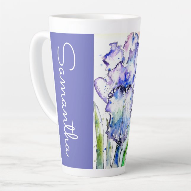 Caneca De Café Latte Íris Pintada à Mão Flores Floral Aquarela (Ângulo esquerdo)