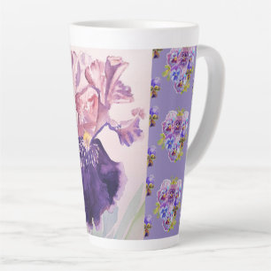 Caneca De Café Latte Íris Púrpura Pintada Mão - Iris - Irises florea