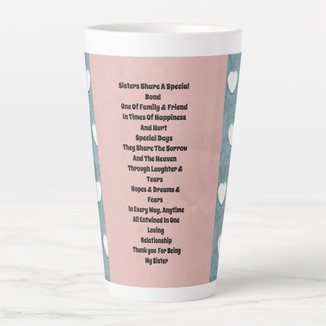 Caneca De Café Latte Irmã Marshmallow Hearts (Frente)