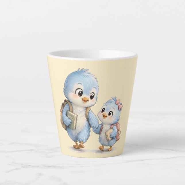 Caneca de Café Latte Irmão Irmã Passarinho Fofo (Frente)