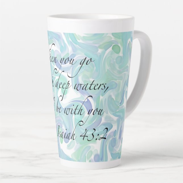Caneca De Café Latte Isaiah 43:2 Quando você for... (Ângulo direito)