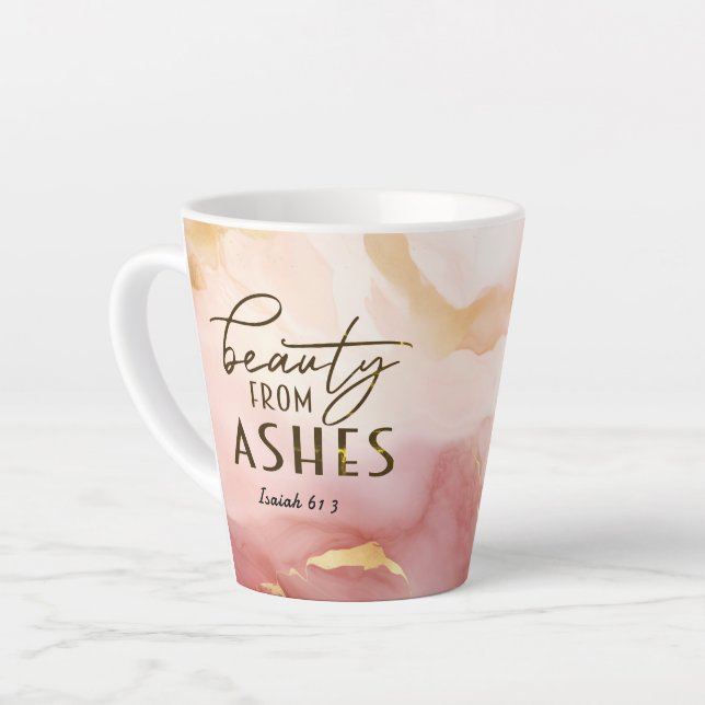 Caneca De Café Latte Isaiah 61 3 Beleza da Bíblia Ashes Verse Pink (Ângulo esquerdo)