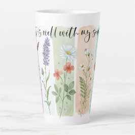 Caneca De Café Latte It Is Well With My Soul Floral Watercolor Mug