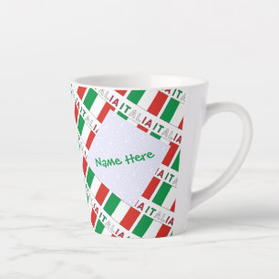 Caneca De Café Latte Itália e Bandeira Italiana Azulejada Verde Persona