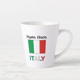 Caneca De Café Latte Itália e Bandeira Italiana com o Seu Nome