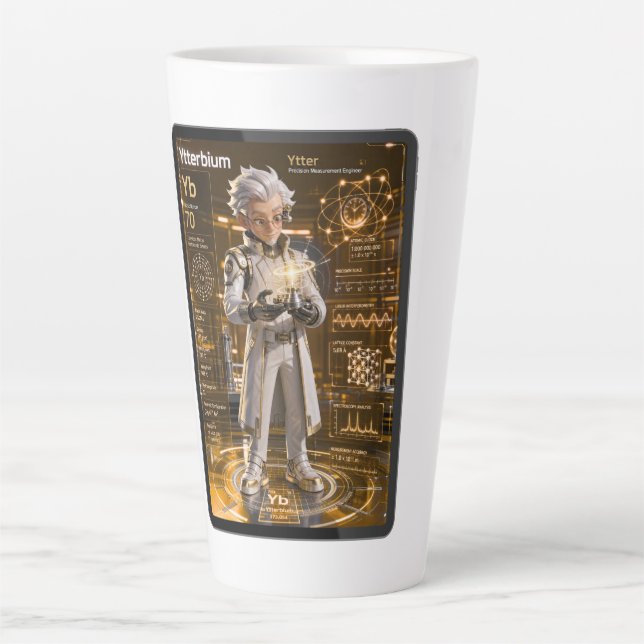 Caneca De Café Latte Itérbio (Yb) – Coleção ATOMIVRA™ (Frente)