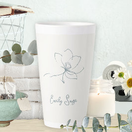 Caneca De Café Latte Ivory Coastal Blue Botanical Line Art Minimalist