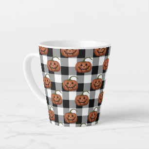 Caneca De Café Latte Jack O Lanternas em Buffalo Check, Halloween