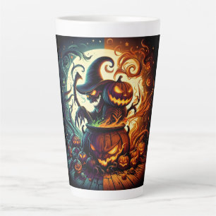 Caneca De Café Latte Jack-o'lantern e Witeton Skeleton Latte Mug
