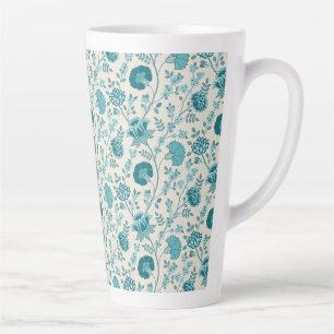 Caneca De Café Latte Jacobean Floral Pattern Teals on Cream
