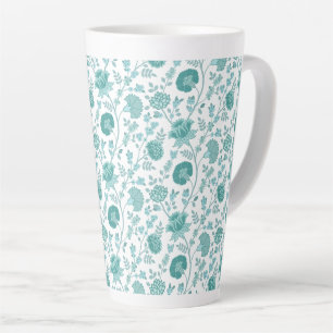 Caneca De Café Latte Jacobean Floral Pattern Teals on White