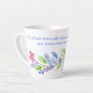 Caneca De Café Latte Jane Austen Motto Floral Mug