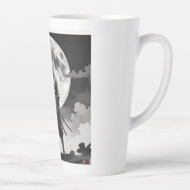 Caneca De Café Latte japanese ninja　月夜の忍者　静寂なる守護者 (Direita)