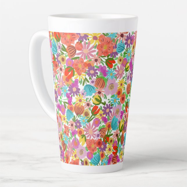 Caneca De Café Latte Jardim Alegre em Flor (Ângulo esquerdo)