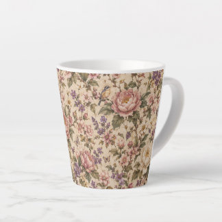 Caneca De Café Latte Jardim Botânico de Rosas Vintage & Padrão de Borbo