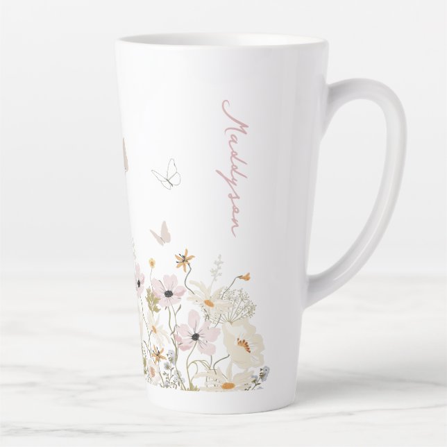 Caneca De Café Latte Jardim de Borboleta de Flor Selvagem (Direita)