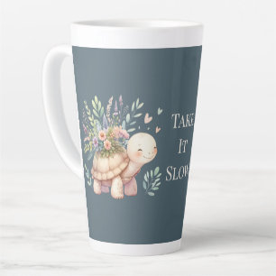 Caneca De Café Latte Jardim de Cottage Tartaruga Aquarela