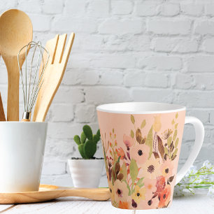 Caneca De Café Latte Jardim de Flor de Aquarela Apricot