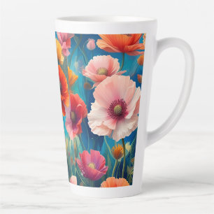 Caneca De Café Latte Jardim de Flores Papoula Multicoloridas-47569