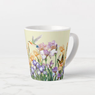 Caneca De Café Latte Jardim de Íris da Primavera Beija-flor e Borboleta