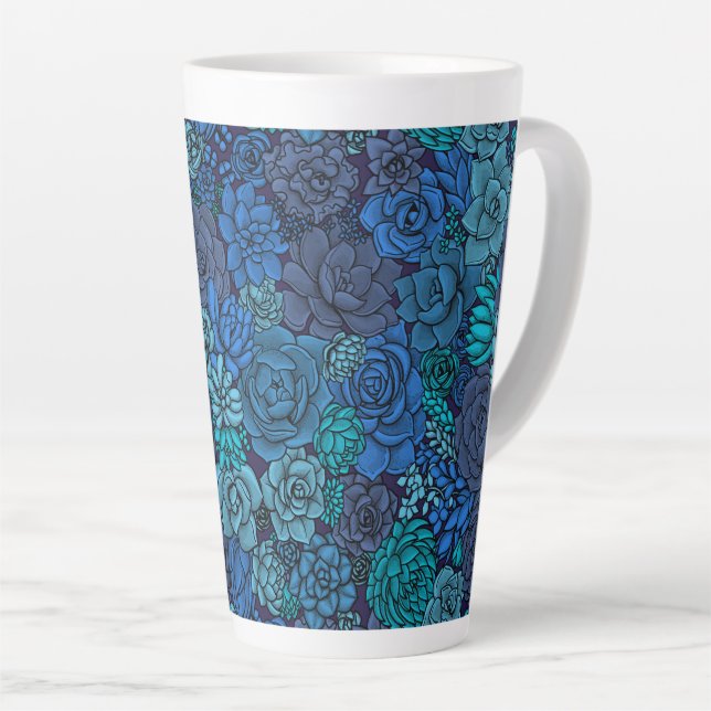Caneca De Café Latte Jardim de sucata em azul (Ângulo direito)