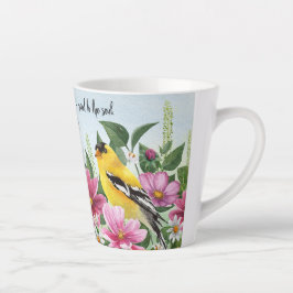 Caneca De Café Latte Jardim do País com aves e escrituras