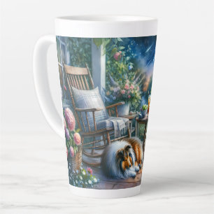 Caneca De Café Latte Jardim Estrelado Varanda Sheltie Sonho