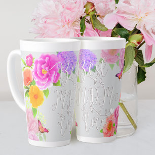 Caneca De Café Latte Jardim Romântico de Peônias Cinza Melhor Mãe