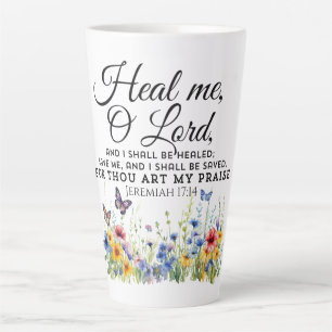 Caneca De Café Latte Jeremiah 17:14 Bíblia de cura Verse Flores Selvage
