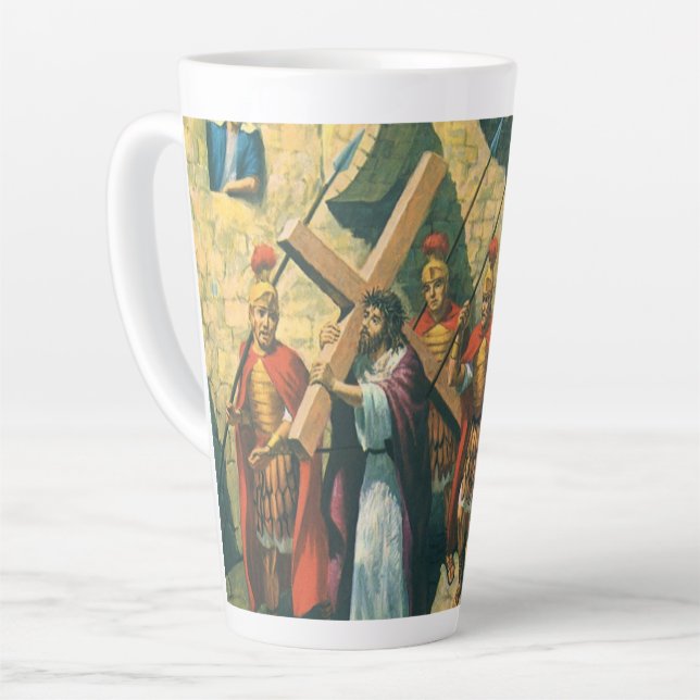 Caneca De Café Latte Jesus Cristo Carregando a cruz para sua crucificaç (Ângulo esquerdo)