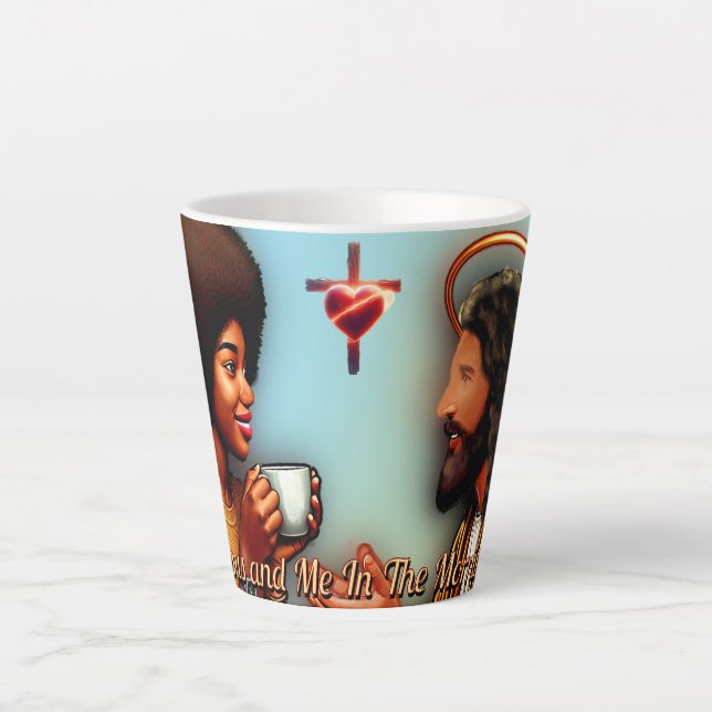 Caneca De Café Latte Jesus e eu de manhã (Frente)