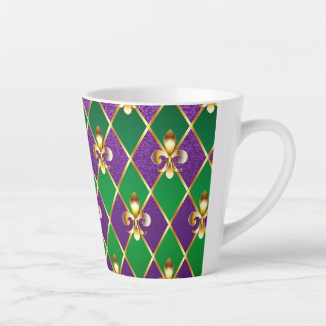 Caneca De Café Latte Jewelry Background Mardi Gras (Direita)