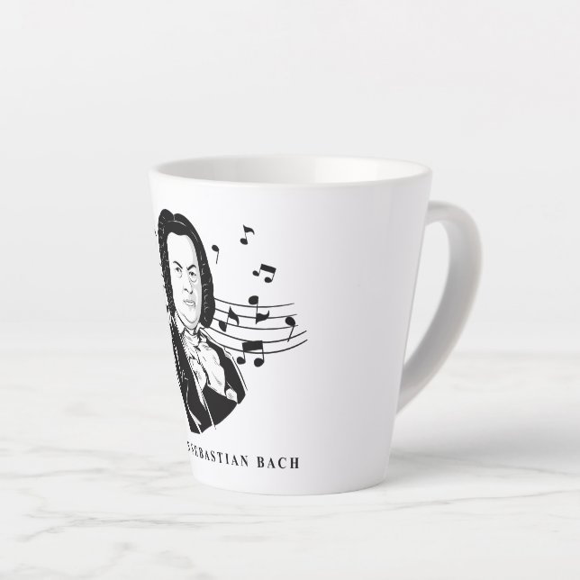 Caneca De Café Latte Johann Sebastian Bach Portrait e Bust com Notes (Ângulo direito)