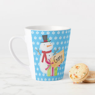Caneca De Café Latte Jolly Snowman Com Um Presente De Natal