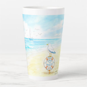 Caneca De Café Latte Jon Seagull - Paz & Amor Salvam o Mundo