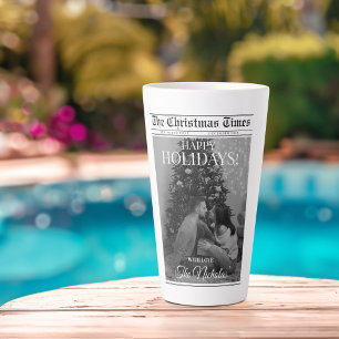 Caneca De Café Latte Jornal Que Ano Foto Preto Branco Natal