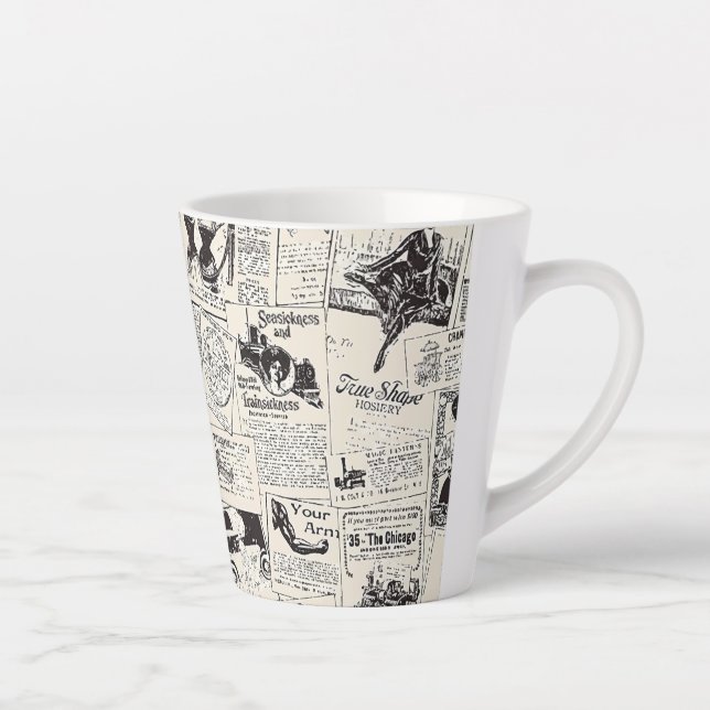 Caneca De Café Latte Jornal Vintage (Direita)
