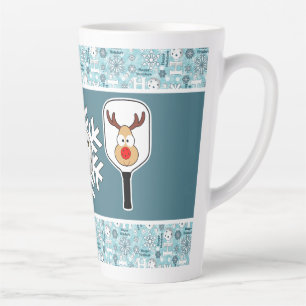 Caneca De Café Latte Joy Azul e Bolas Brancas de Natal