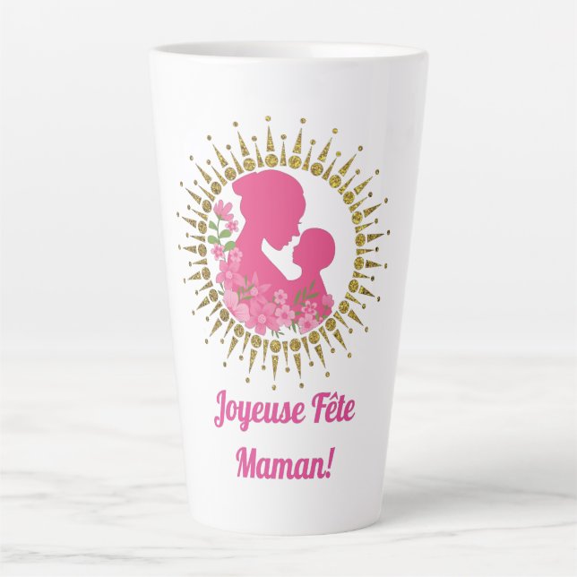 Caneca De Café Latte Joyeuse Fête Maman  (Frente)