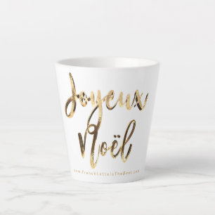 Caneca De Café Latte Joyeux Noel Faux Script Dourado Natal Francês