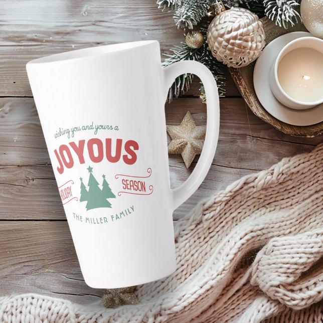 Caneca De Café Latte Joyous Holiday Season Fir Trees Red/Green ID580 (Criador carregado)