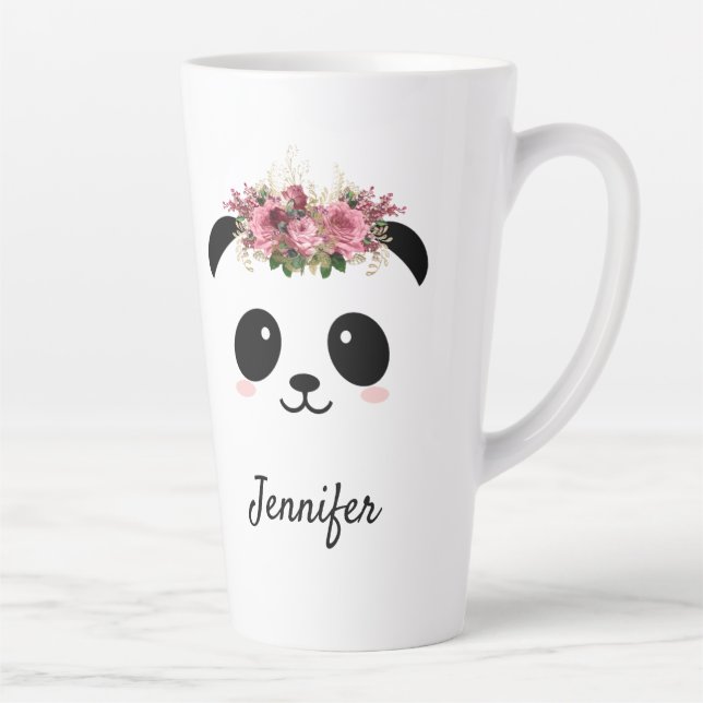 Caneca De Café Latte Kawaii panda linda rainha floral personalizada  (Direita)