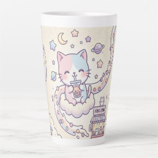 Caneca De Café Latte Kawaii Space Cat Drinking Boba Latte Mug