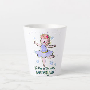 Caneca De Café Latte Kawaii Unicorn   Caminhada durante o inverno